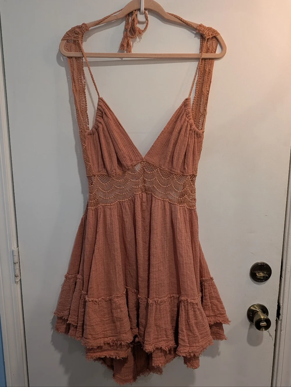Free People 200 Degree Mini Open Back Dress Rose/Pink Boho Size Large Tassels - Picture 6 of 8